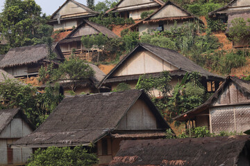 environmentally friendly Baduy house construction with bamboo walls and roofs with sago leaves and palm fiber