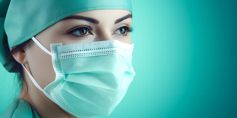female doctor in mask over green