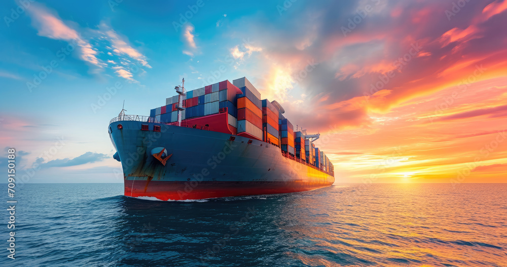 Wall mural cargo shipping container ship on the ocean - Wall murals