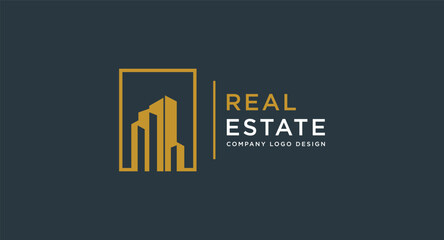 Black and Gold Real Estate Logo Design. Flat Vector Logo Design Template Element for Construction Architecture Building Logos.