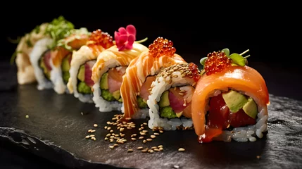 Deurstickers a row of sushi rolls © John