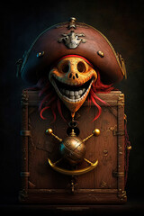 pirate head on treasure chest