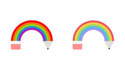 Rainbow created in a pencil, different color variants. 
Back to school .Vector template	
