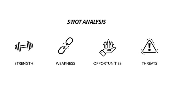 SWOT Analysis icons. Strengths, weaknesses, threats and opportunities, flat simple infographics design template. Business concept with 4 options, vector illustration.