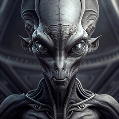 portrait of a gray alien, fantasy illustration
