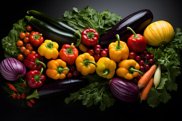 a group of vegetables on a black surface