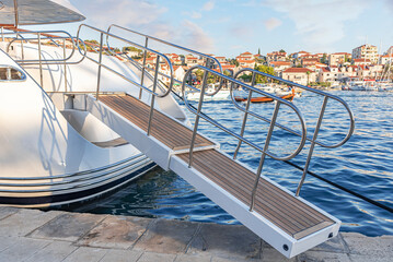 Deck of a ship or yacht with portholes.