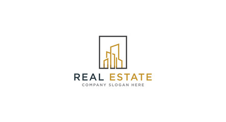 Black and Gold Real Estate Logo Design. Flat Vector Logo Design Template Element for Construction Architecture Building Logos.