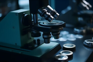 Fototapeta na wymiar Closeup View of Modern Microscope with Glass Slide in Laboratory