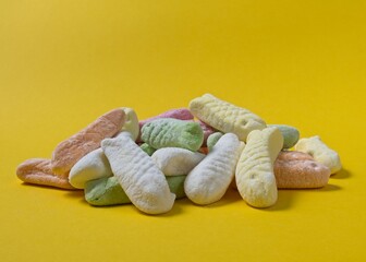 Close up of heaped marshmallow fish candy