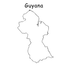 Guyana map of black contour curves on white background of vector illustration