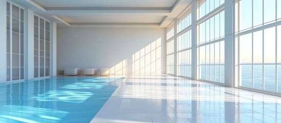 Obraz premium rendering of an empty room with a swimming pool.