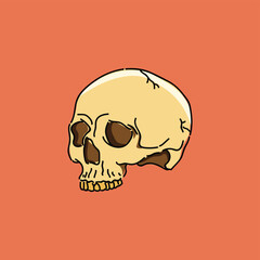Skull Illustration Design Vector in an Orange Background