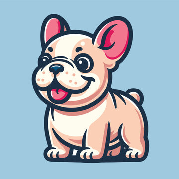 Cute cartoon French Bulldog dog. Vector illustration, logo, icon.