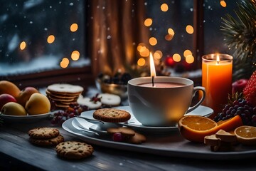 cup of coffee and christmas cookies