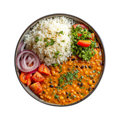 Rice with salad and beans on transparent background