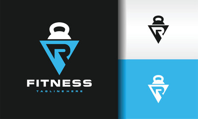 letter R dumbbell fitness logo
