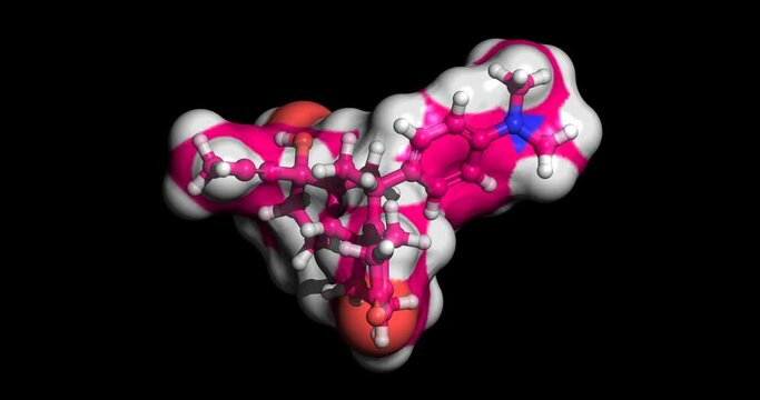 Mifepristone, cortisol receptor blocker for terminating pregnancies,  3D molecule spinning on Y-axis, 4K