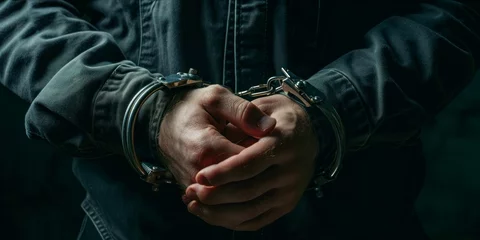 Foto op Plexiglas closeup of the hands of a man with handcuffs © YuDwi Studio