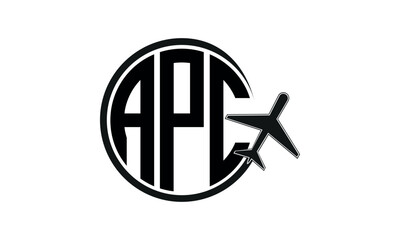 APC three initial letter circle tour & travel agency logo design vector template. hajj Umrah agency, abstract, wordmark, business, monogram, minimalist, brand, company, flat, tourism agency, tourist