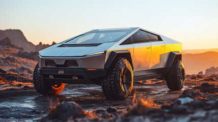 Obraz premium Cyberpunk futuristic 2050’s Truck on a post-apocalyptic background