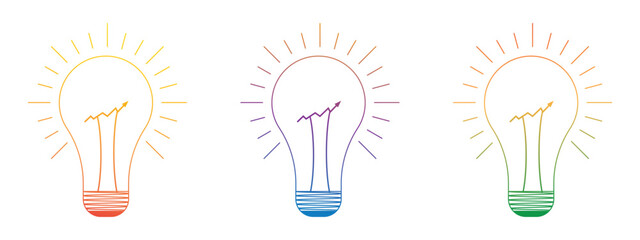 colorful light bulb idea set vector illustration with transparent background