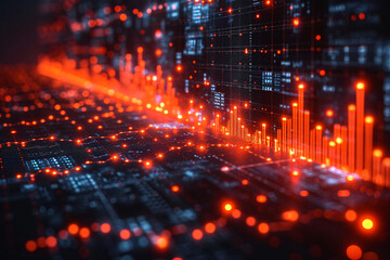 Fototapeta premium Technology business graphics, stock charts, digital background, market analysis, data points overlay