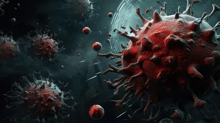 Fotobehang The virus is a 3D background of virus cells. © Vero