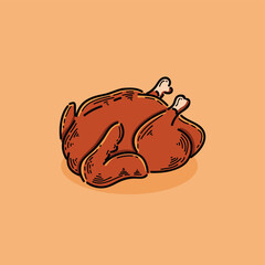 Roasted chicken. Chick meat prepared at grill. Satisfying food, Isolated on brown background. Eps10 vector illustration design.