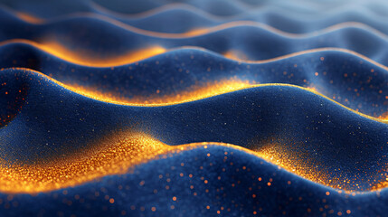 Abstract line art background, 3d blue and golden waves 