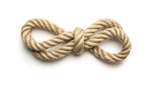 A thick, twisted rope tied in an infinity knot on a white background.