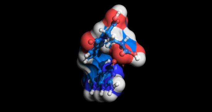 Pemetrexed, folate analog drug for mesothelioma and non-small cell lung cancer treatment, 3D molecule spinning, 4K 