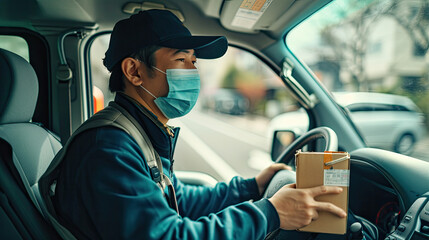Food delivery drivers are driving to deliver products to customers who order online. Impact of epidemics