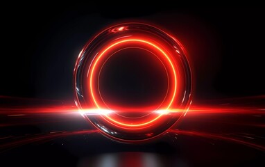 Abstract technology futuristic neon circle glowing silver and dark red light lines with speed motion blur effect on background