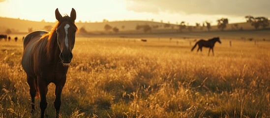 A pair of horses in a field in NSW. - obrazy, fototapety, plakaty