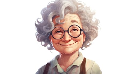 Portrait of a sweet smiling laughing grandmother with gray hair and glasses.