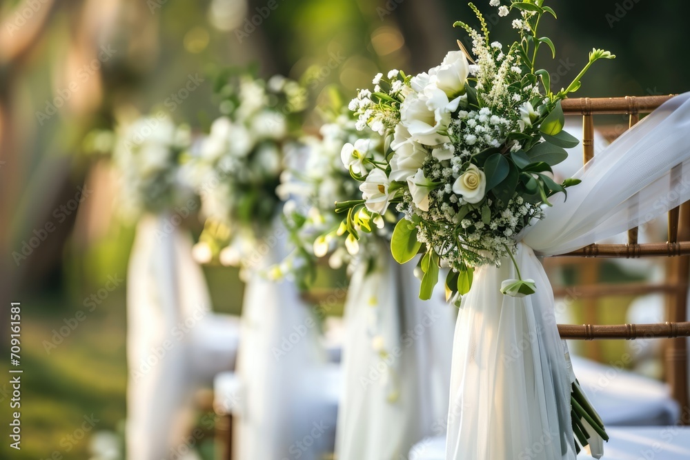 Wall mural spring wedding ceremony settings in the garden with flowers