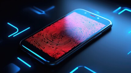 Smartphone, fingerprint on the screen. Payment by biometrics.