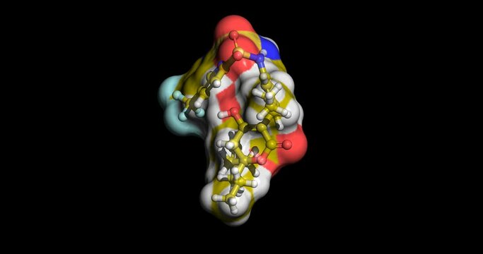 Tipranavir, protease inhibitor drug against resistant HIV-1, 3D molecule spinning, 4K 