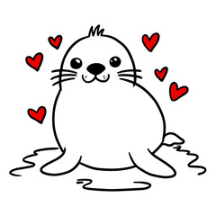 a lovely seal, a graphic for lovers, white, black and red