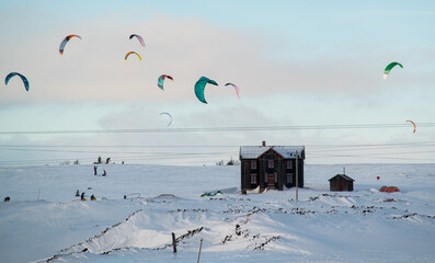 kite surfing in the snow