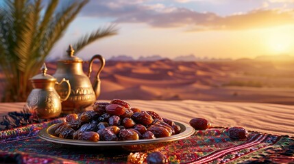 Sumptuous Delights - Ramadan Date Platter in a Serene Desert Setting