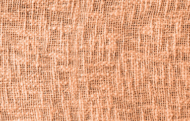 Linen textured cloth for design or background, toned into peach fuzz color .