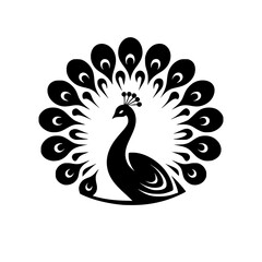 Black and white professional logo of a peacock. Silhouette illustration of a peacock. vector logo for emblem, watermark, tattoo.