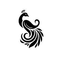 Black and white professional logo of a peacock. Silhouette illustration of a peacock. vector logo for emblem, watermark, tattoo.