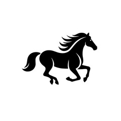 Vector logo of a running horse. black and white professional logo of a horse. can be used a logo, watermark, or emblem.