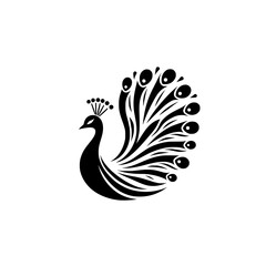 Fototapeta na wymiar Black and white professional logo of a peacock. Silhouette illustration of a peacock. vector logo for emblem, watermark, tattoo.