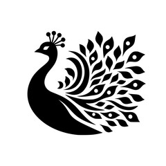 Fototapeta premium Black and white professional logo of a peacock. Silhouette illustration of a peacock. vector logo for emblem, watermark, tattoo.