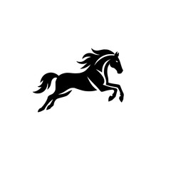 Vector logo of a running horse. black and white professional logo of a horse. can be used a logo, watermark, or emblem.