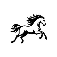 Vector logo of a running horse. black and white professional logo of a horse. can be used a logo, watermark, or emblem.